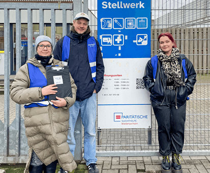 engagierte Streetworker:innen Fabienne, Tina und Moritz vom Stellwerk Hannover