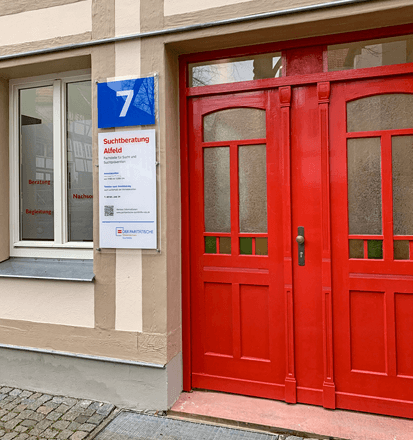 Eingangstür der Suchtberatung Alfeld