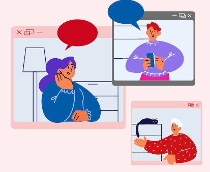 Grafik zum Format: Wissen und Austausch - Sucht. Es werden Personen im Online-Chat gezeigt