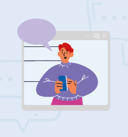 Grafik zum Format: Wissen und Austausch - Sucht. Es wird eine Person im Online-Chat gezeigt